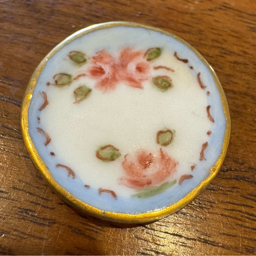 Dollhouse Miniature Artisan SOMC White Roses Porcelain Plate Signed 1:12